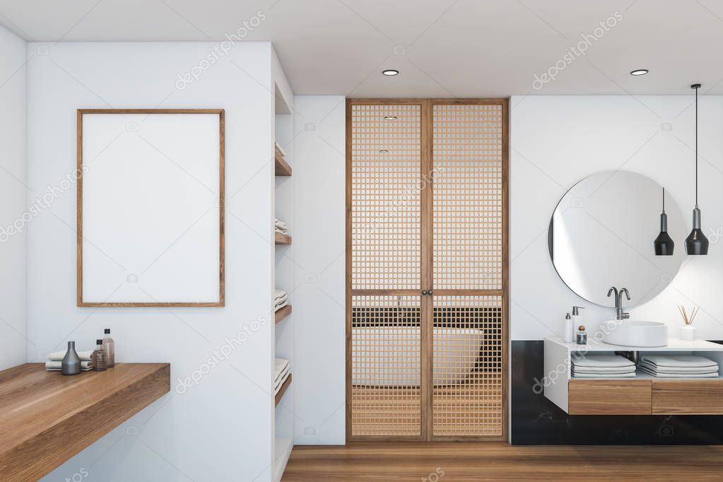 Baño en madera con encimera compacta